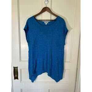 Eileen Fisher Organic Linen/Cotton Short Sleeve Sweater Womens Size Large Blue
